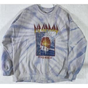 Def Leppard Pyromania Tie Dye Oversized Rock Crewneck Sweater Size S/M